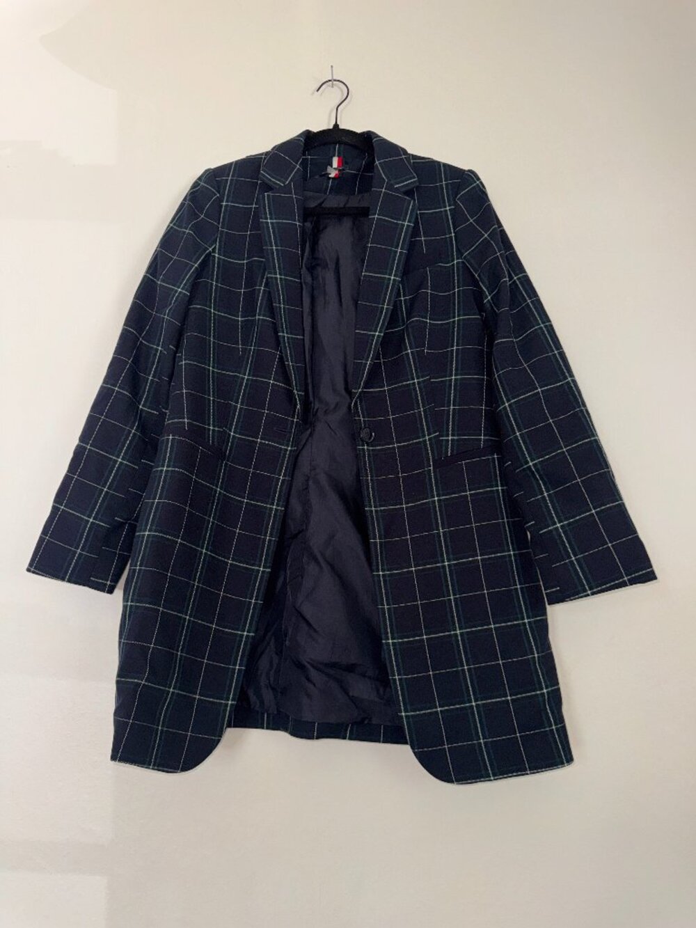 Tommy Hilfiger Women's Windowpane-Print One-Button Longline Blazer